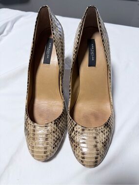 Ann Taylor Neutral Snake-Print Pointed-Toe Pumps 7.5